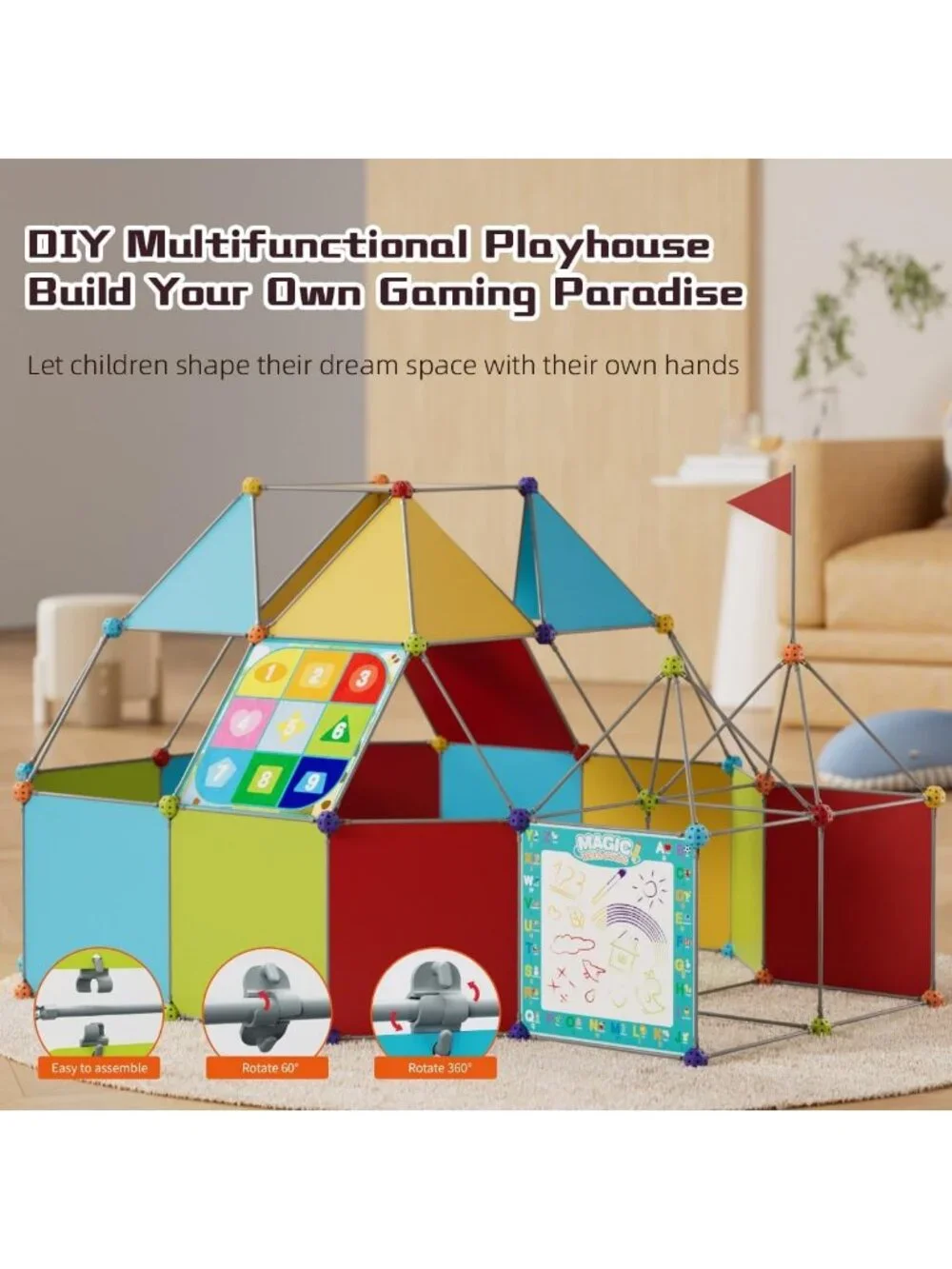 DIY Kids Building Playhouse Kit – STEM Construction Toy with Snap Connectors